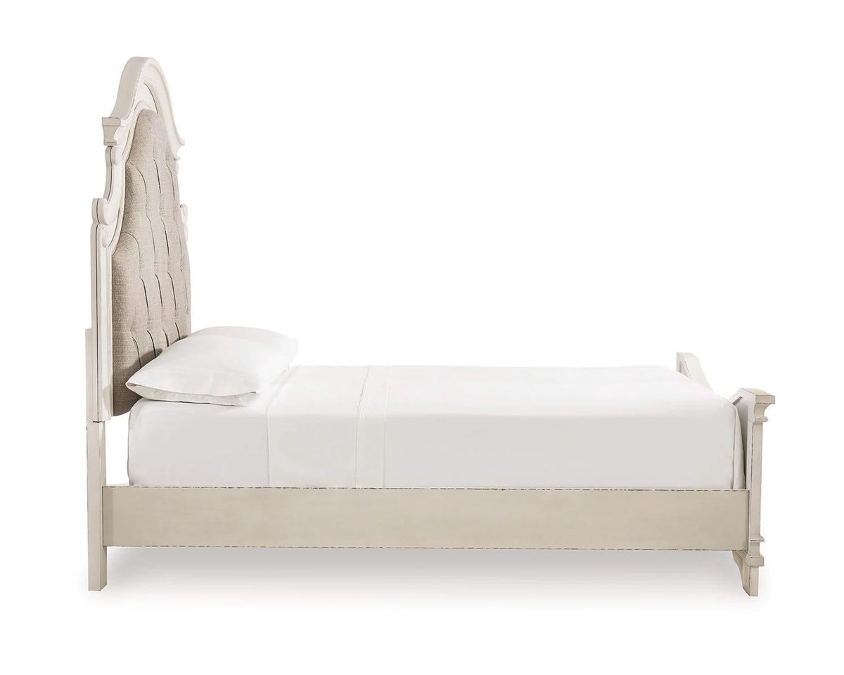 Realyn Queen Upholstered Panel Bed and 2 Nightstands