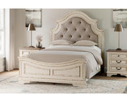 Realyn Queen Upholstered Panel Bed and 2 Nightstands