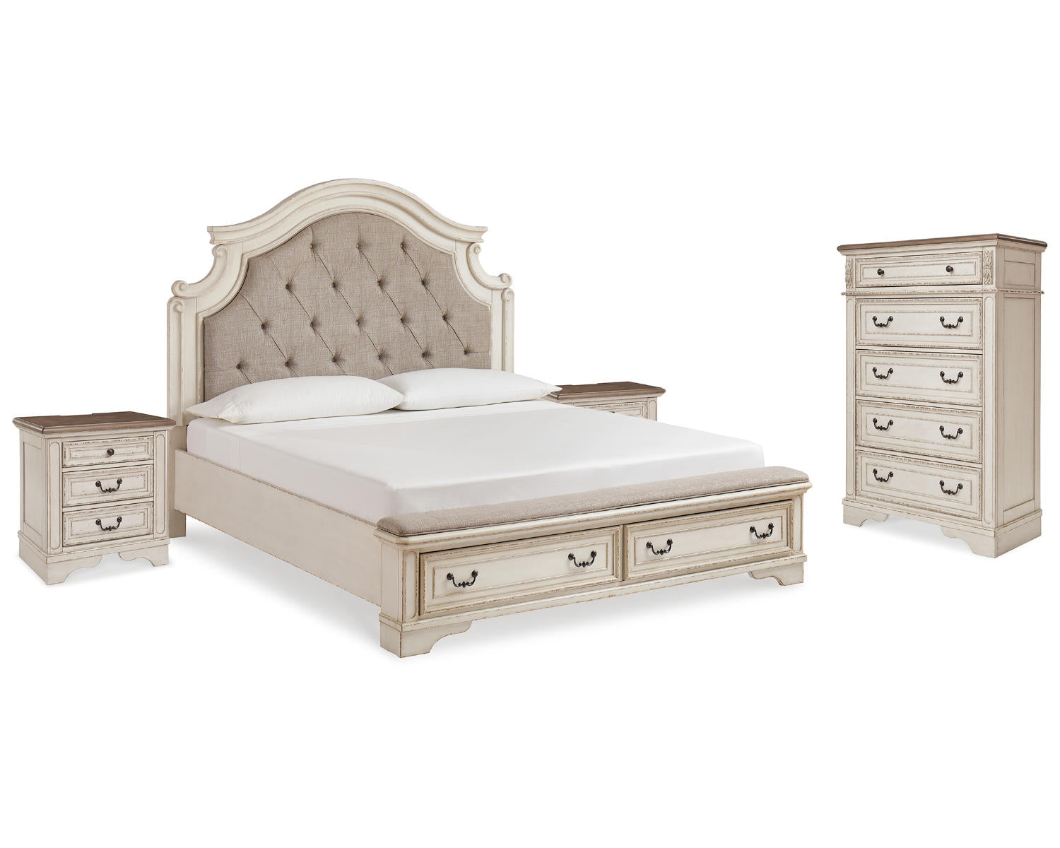Realyn King Storage Bed, Chest and 2 Nightstands