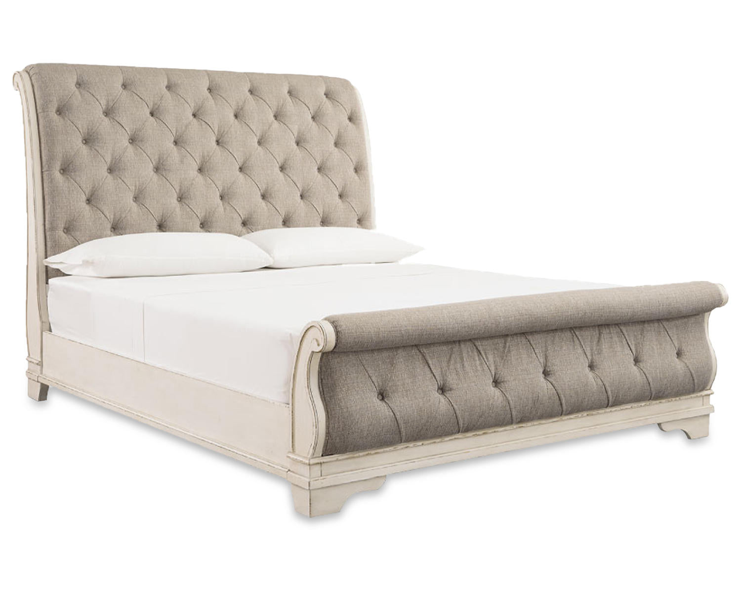 Realyn Queen Upholstered Sleigh Bed, Dresser and 2 Nightstands