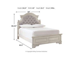 Cama tapizada con paneles y cómoda Realyn