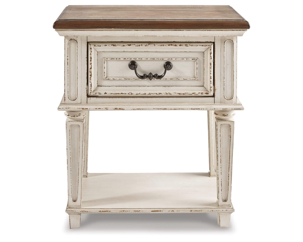 Realyn Twin Upholstered Panel Bed and Nightstand