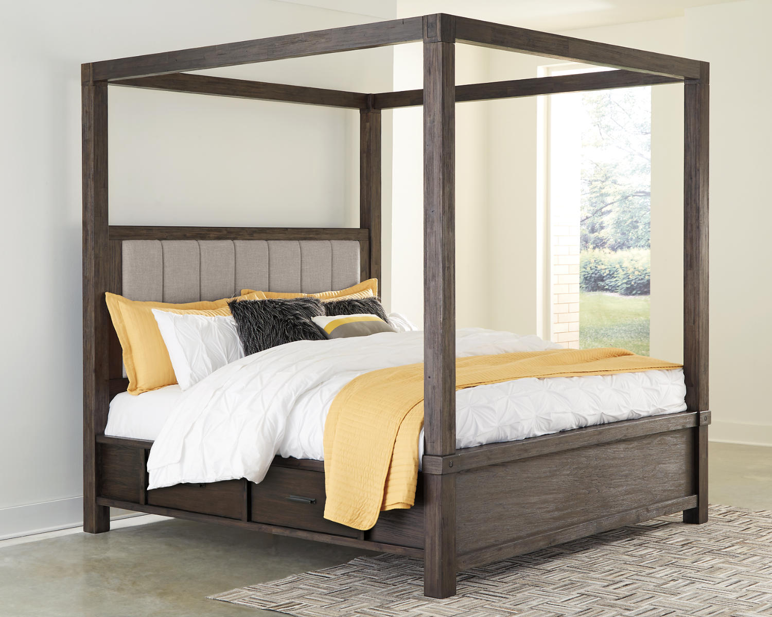 Dellbeck Queen Canopy Bed with 4 Storage Drawers
