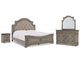 Cama King tapizada con paneles, tocador, espejo y mesita de noche Lodenbay