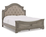 Cama King tapizada con paneles, tocador, espejo y mesita de noche Lodenbay