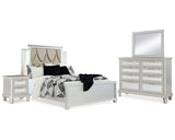 Lindenfield Queen Upholstered Panel Bed, Dresser, Mirror and Nightstand