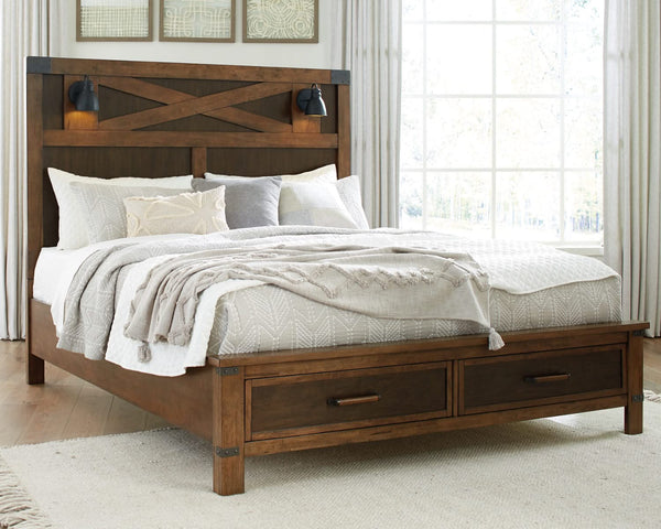 Cama Wyattfield King con paneles y almacenamiento