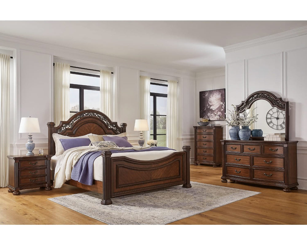 Lavinton King Poster Bed, Dresser, Mirror, Chest and 2 Nightstands