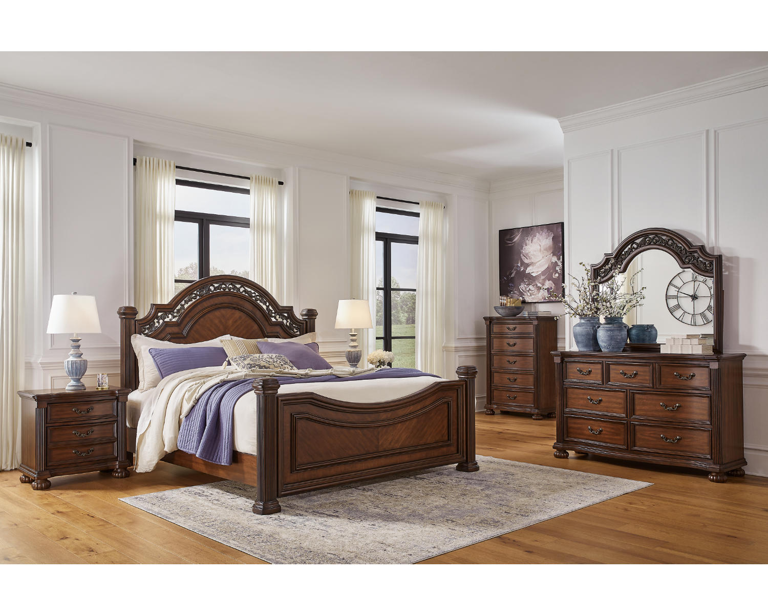 Lavinton King Poster Bed, Dresser, Mirror, Chest and 2 Nightstands