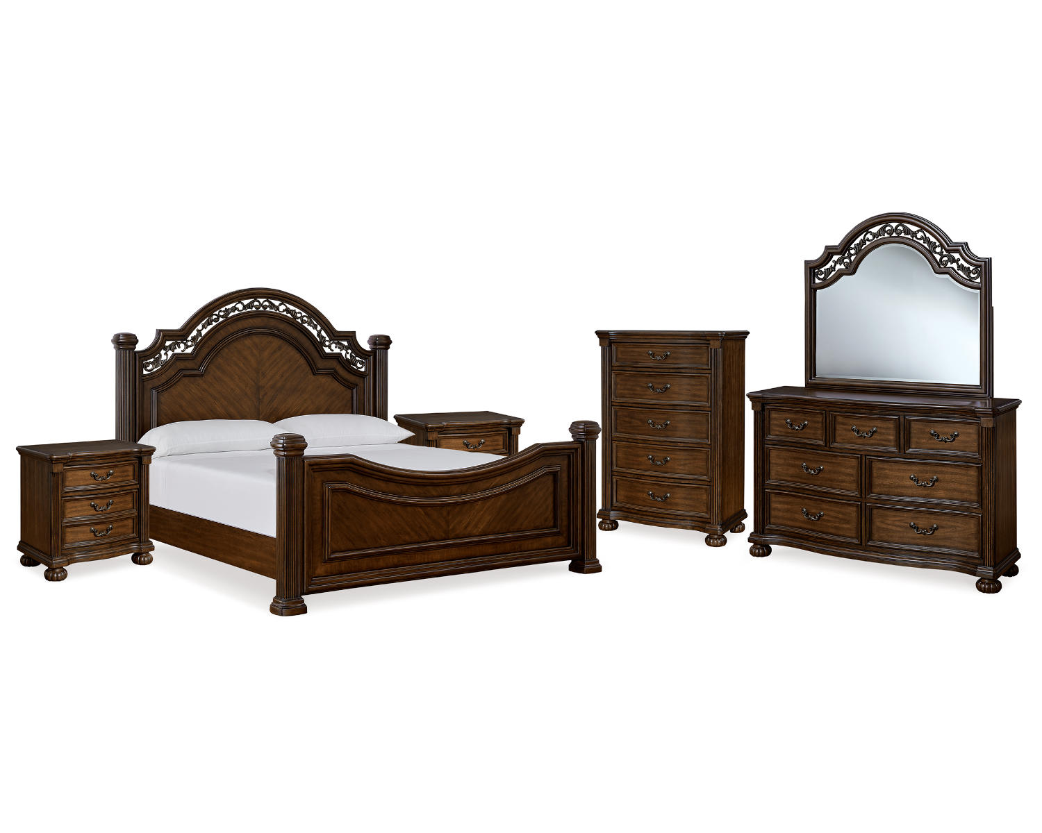 Lavinton King Poster Bed, Dresser, Mirror, Chest and 2 Nightstands