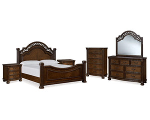 Lavinton King Poster Bed, Dresser, Mirror, Chest and 2 Nightstands