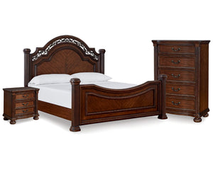 Cama con dosel Queen, cómoda y mesita de noche Lavinton