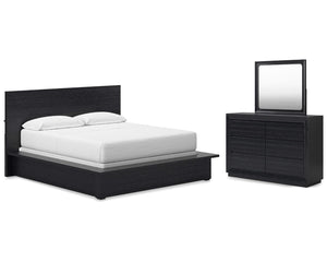 Cama California King con paneles, tocador y espejo de Londer