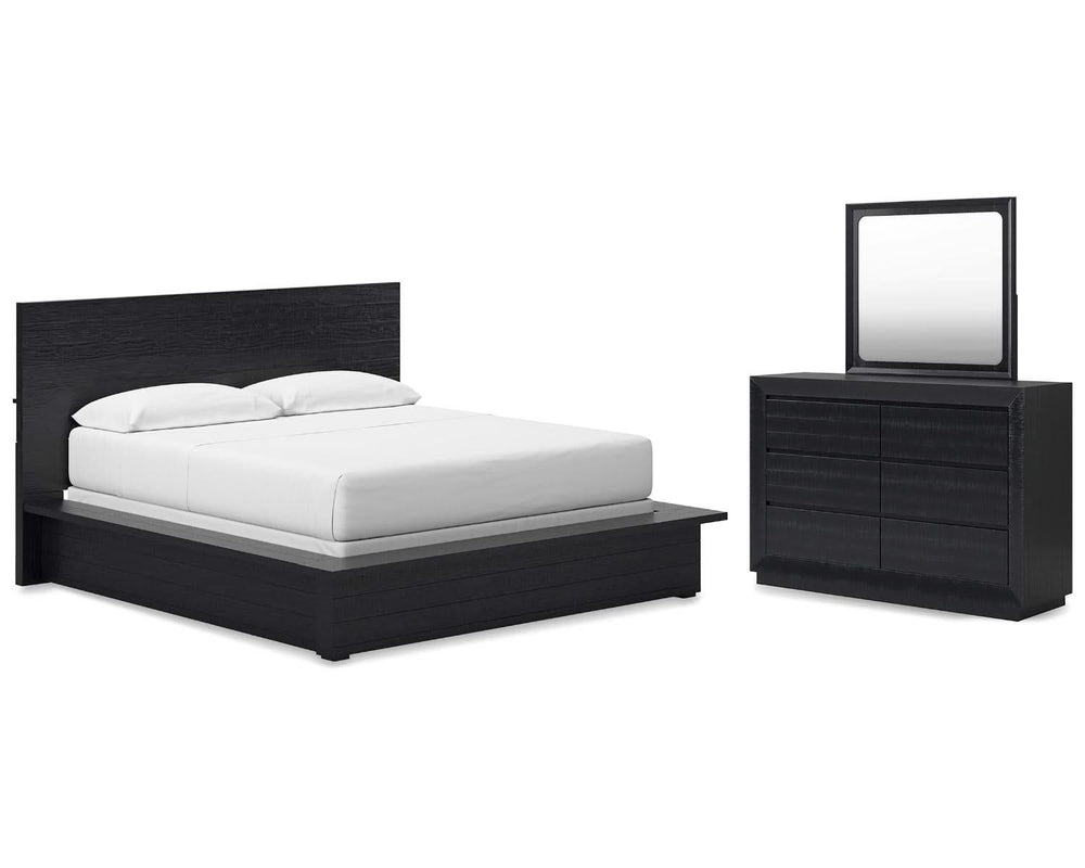 Cama California King con paneles, tocador y espejo de Londer