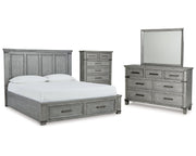 Russelyn King Panel Storage Bed, Dresser, Mirror and Chest