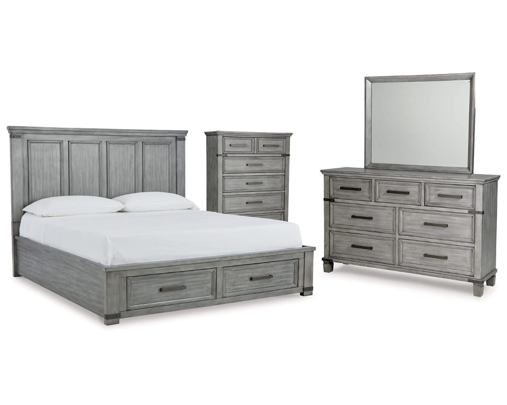 Russelyn King Panel Storage Bed, Dresser, Mirror and Chest