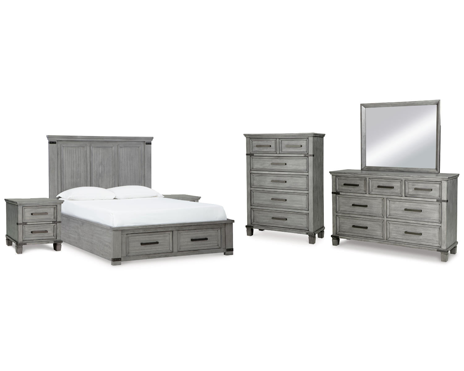 Russelyn Queen Panel Storage Bed, Dresser, Mirror, Chest and 2 Nightstands