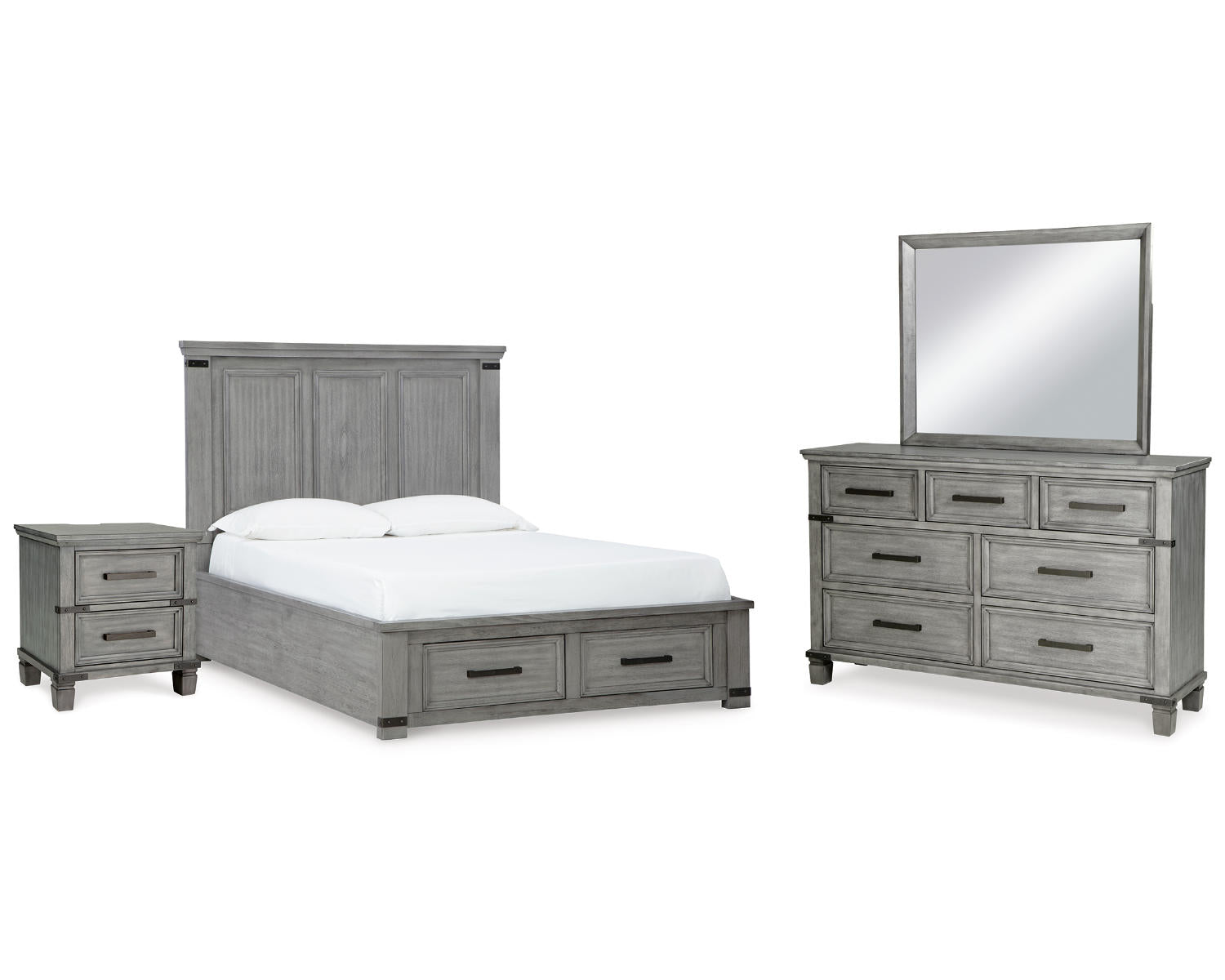 Russelyn Queen Panel Storage Bed, Dresser, Mirror and Nightstand
