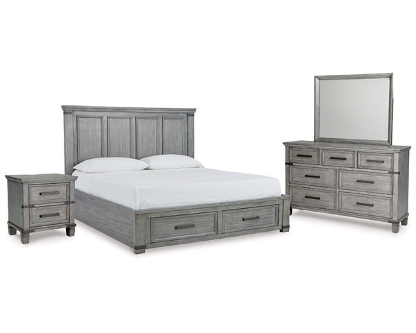 Cama California King con almacenamiento, tocador, espejo y mesita de noche Russelyn