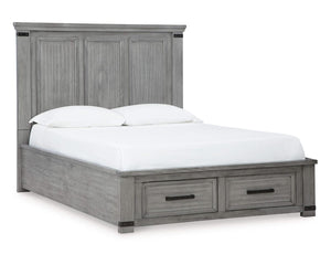 Cama Queen Russelyn con paneles de almacenaje, tocador, espejo, cómoda y dos mesitas de noche
