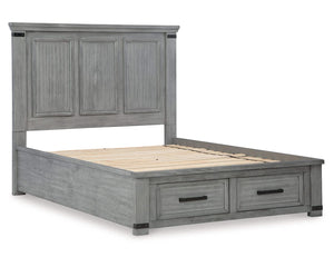 Cama Queen Russelyn con paneles de almacenaje, tocador, espejo, cómoda y dos mesitas de noche