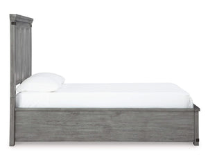 Cama Queen Russelyn con paneles de almacenaje, tocador, espejo, cómoda y dos mesitas de noche