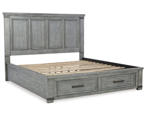 Cama King Russelyn con almacenamiento, tocador, espejo y dos mesitas de noche