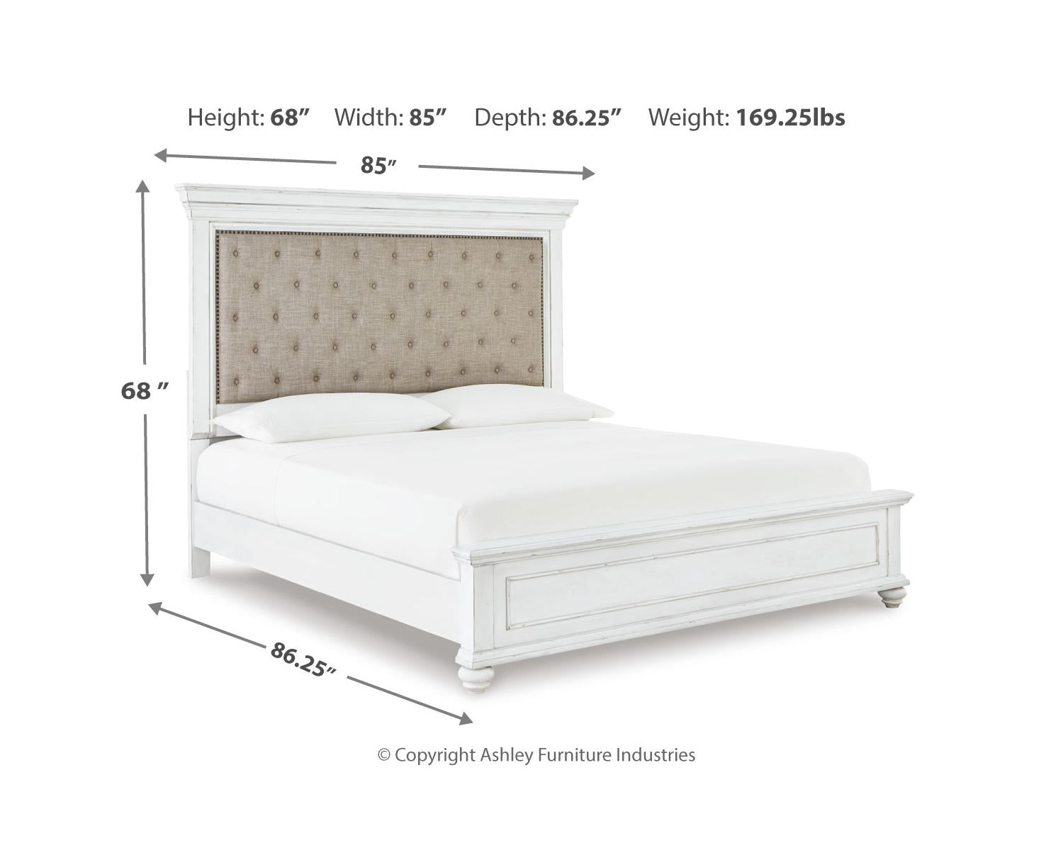 Kanwyn Cal King Upholstered Panel Bed, Dresser, Mirror and Chest