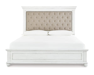 Kanwyn Queen Upholstered Panel Bed, Dresser, Mirror, and Nightstand