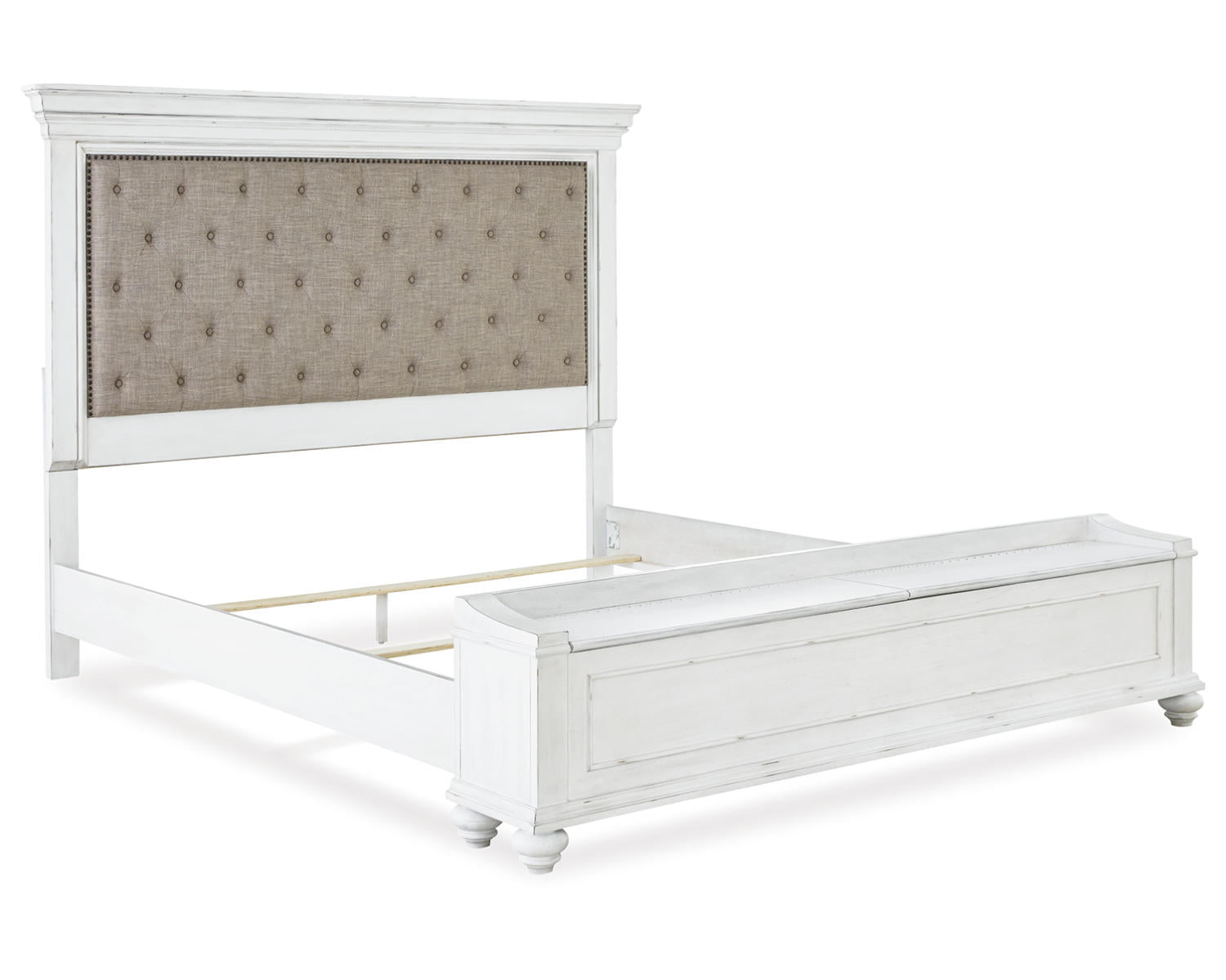 Kanwyn King Upholstered Storage Bed, Dresser, Mirror and Nightstand