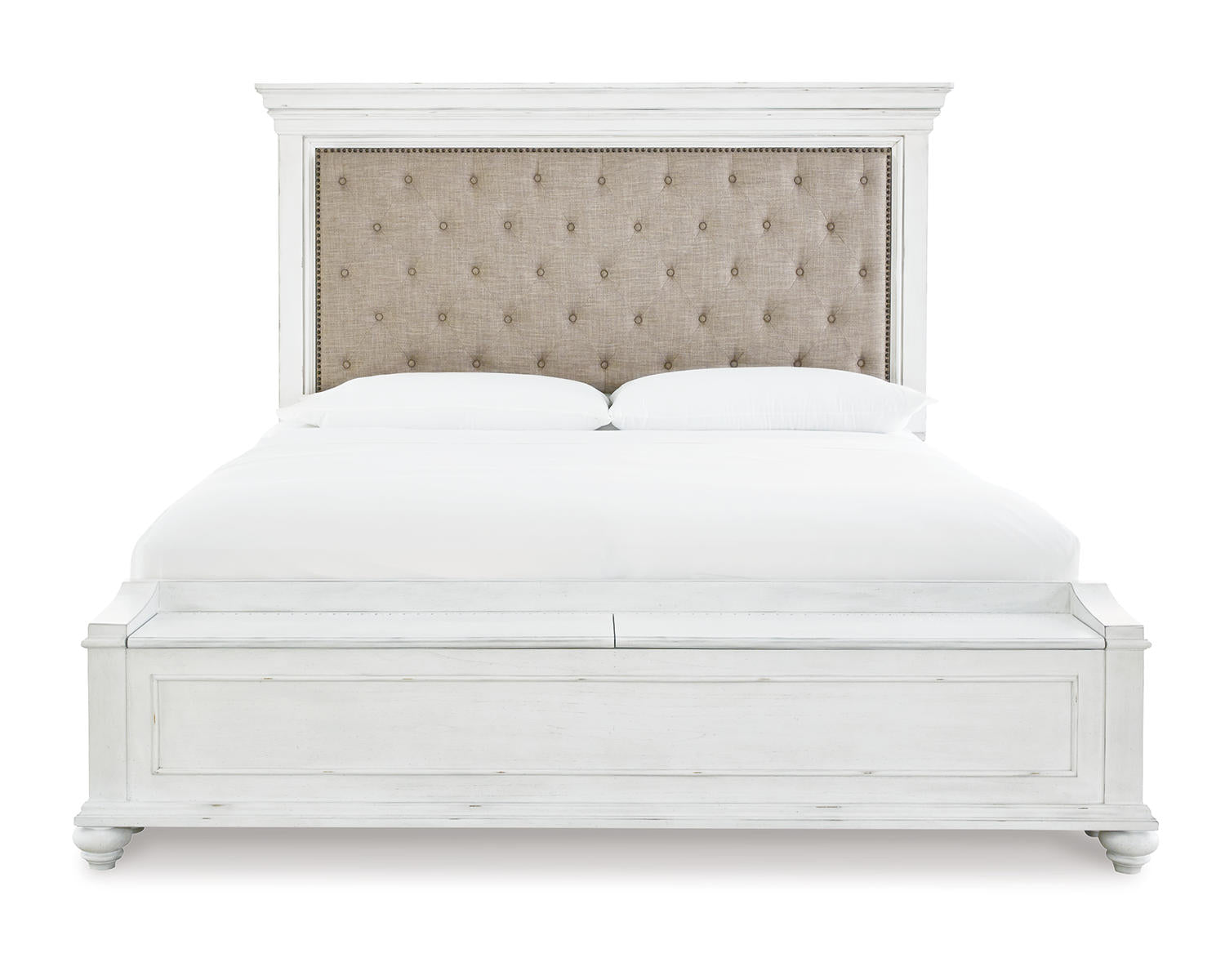 Kanwyn King Upholstered Storage Bed, Dresser, Mirror and Nightstand