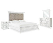 Kanwyn Queen Upholstered Panel Bed, Dresser, Mirror, and Nightstand