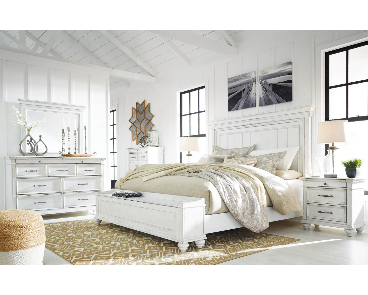 Kanwyn King Panel Bed with Storage, Dresser and Mirror