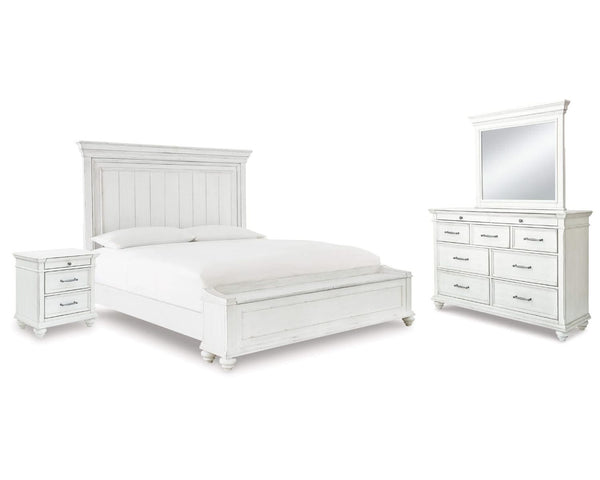 Cama Kanwyn Queen con almacenamiento, tocador, espejo y mesita de noche