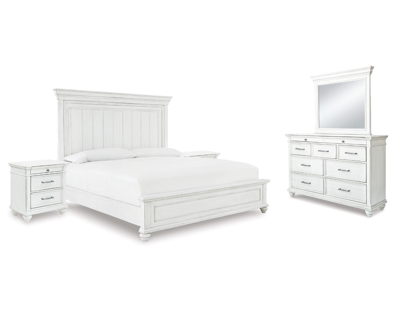 Kanwyn King Panel Bed, Dresser, Mirror and 2 Nightstands
