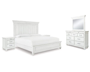 Cama Kanwyn King con paneles, tocador, espejo y dos mesitas de noche