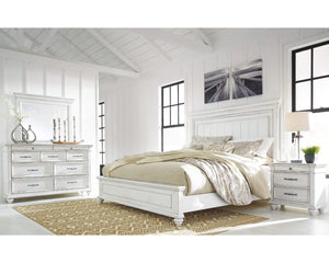 Cama Kanwyn King con paneles, tocador, espejo y dos mesitas de noche