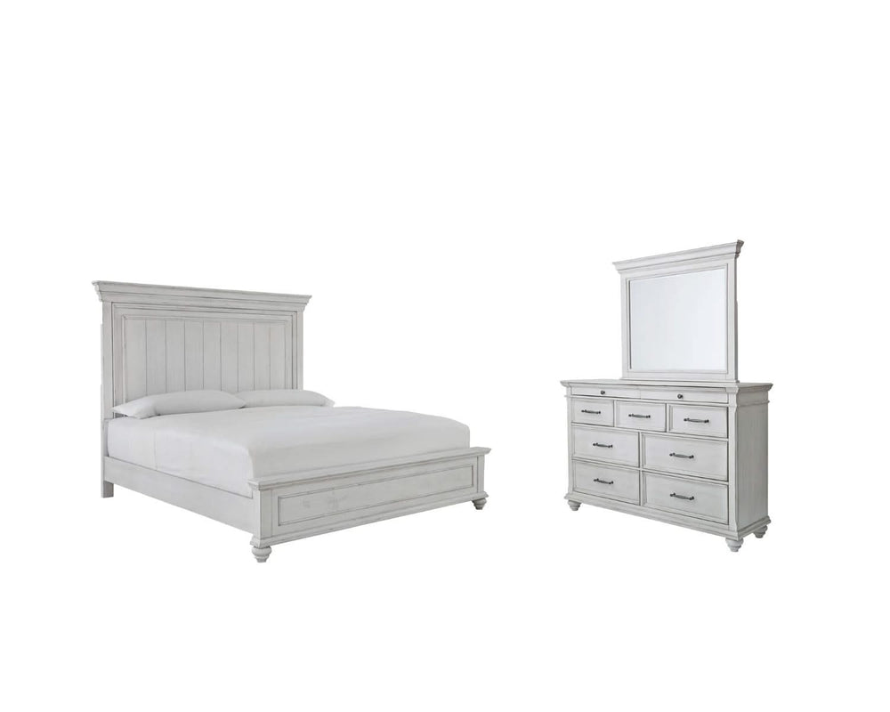 Cama Kanwyn Queen con paneles, tocador y espejo
