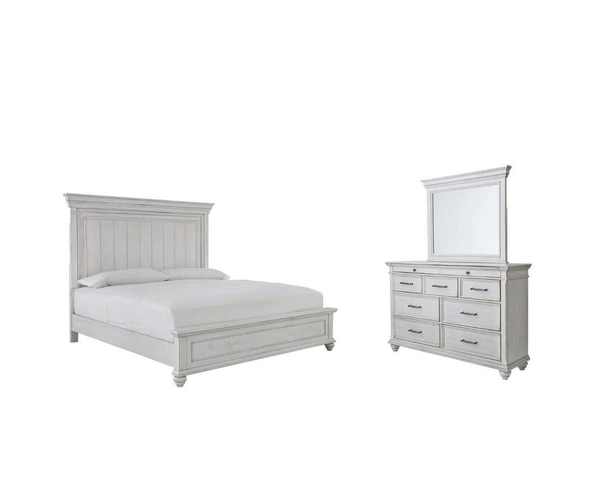 Cama Kanwyn Queen con paneles, tocador y espejo