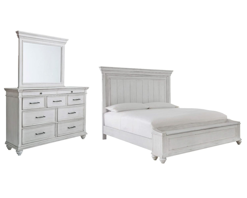 Cama Kanwyn King con paneles, espacio de almacenamiento, tocador y espejo