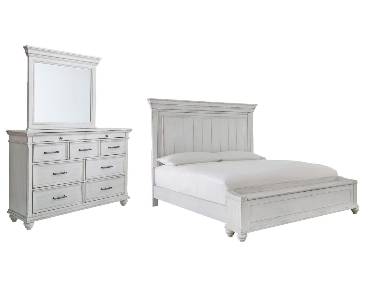 Cama Kanwyn King con paneles, espacio de almacenamiento, tocador y espejo