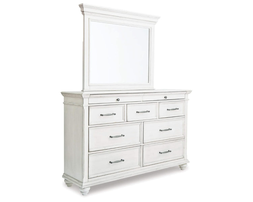 Kanwyn Queen Upholstered Panel Bed, Dresser, Mirror, and Nightstand