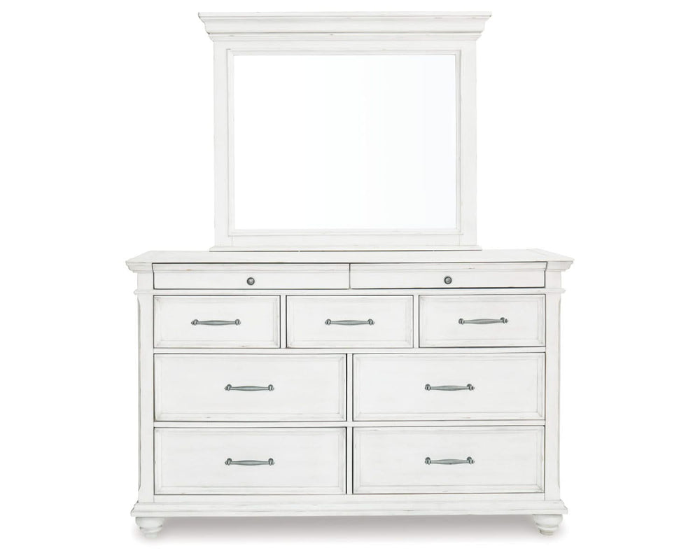 Kanwyn Queen Upholstered Panel Bed, Dresser, Mirror, and Nightstand