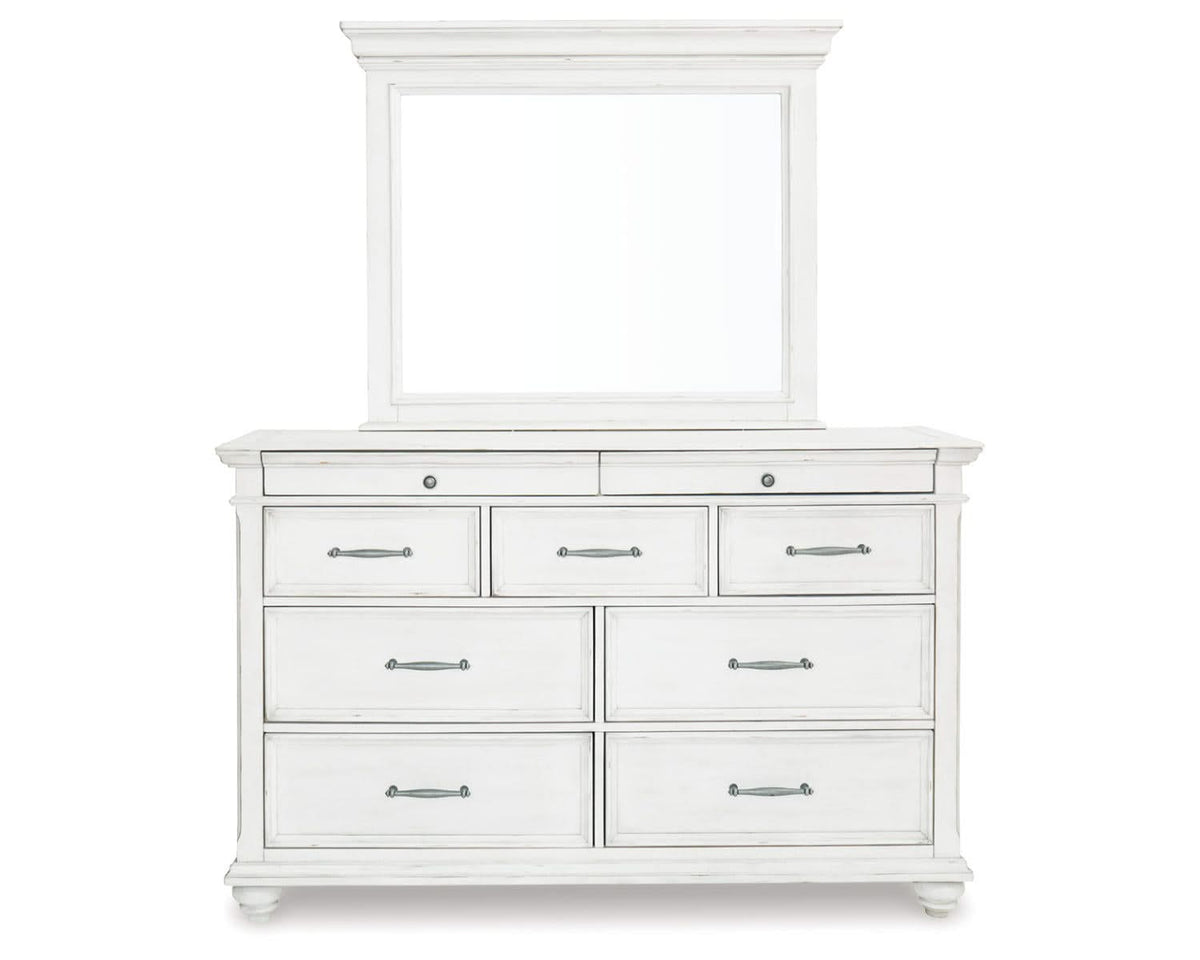 Kanwyn Queen Upholstered Panel Bed, Dresser, Mirror, and Nightstand