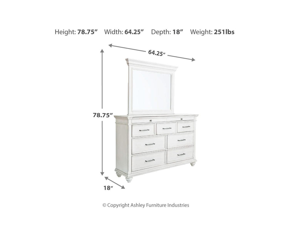 Kanwyn Queen Upholstered Panel Bed, Dresser, Mirror, and Nightstand