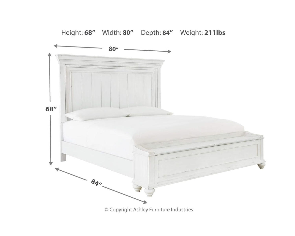 Cama Kanwyn King con paneles, espacio de almacenamiento, tocador y espejo