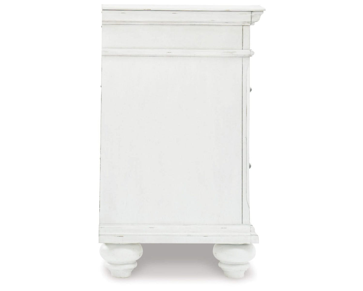 Kanwyn Queen Upholstered Panel Bed, Dresser, Mirror, and Nightstand