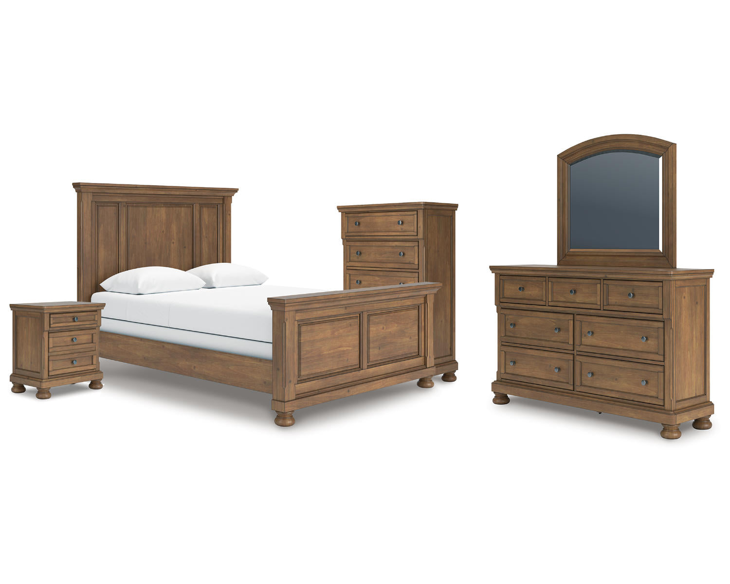 Feddinger Queen Panel Bed, Dresser, Mirror, Chest and Nightstand