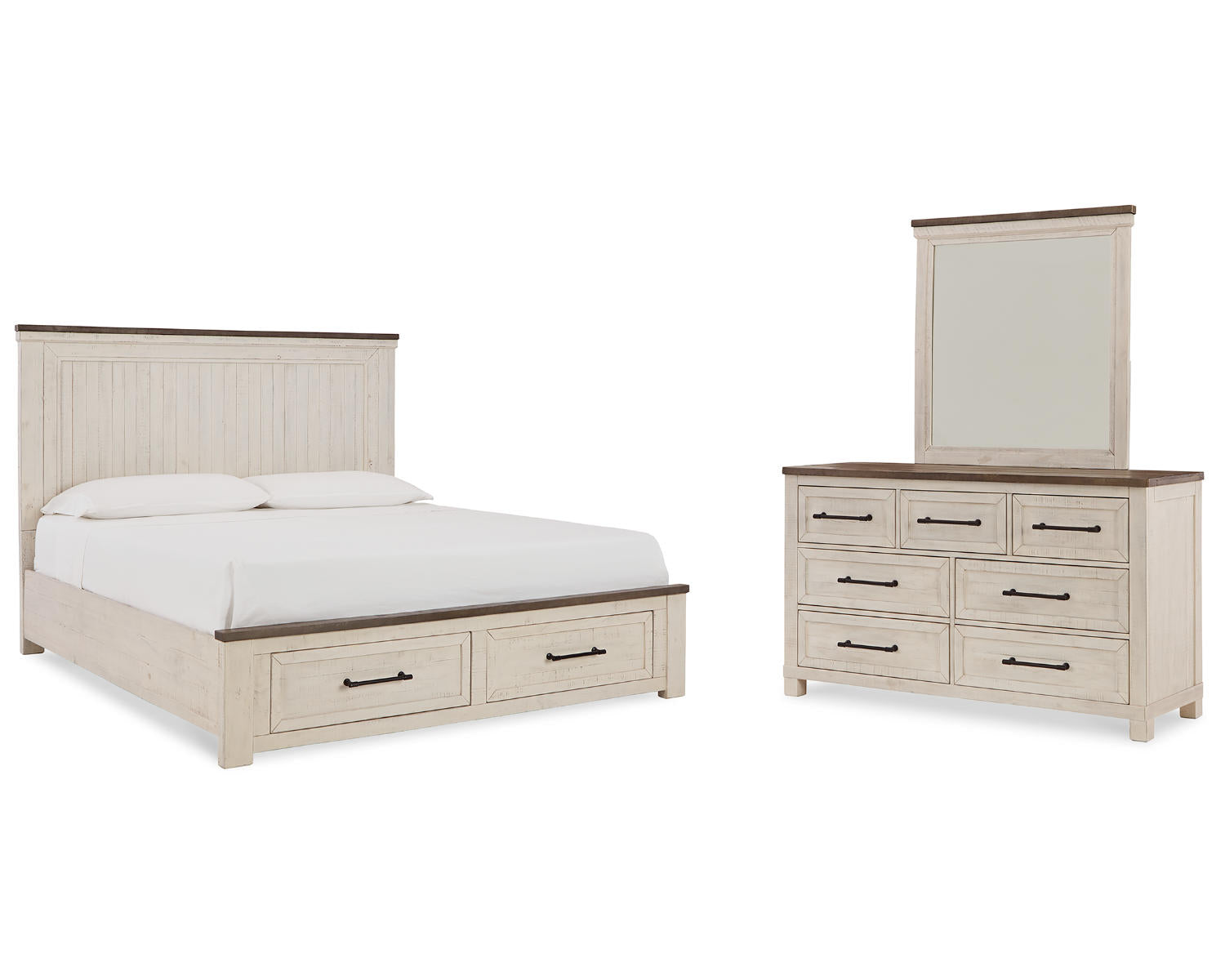 Brewgan Queen Panel Storage Bed with Mirrored Dresser