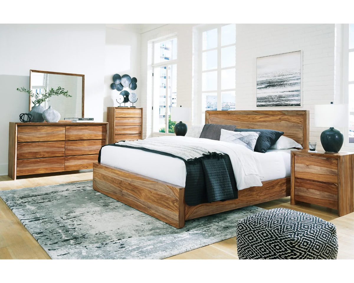 Cama con paneles, tocador y espejo Dressonni California King